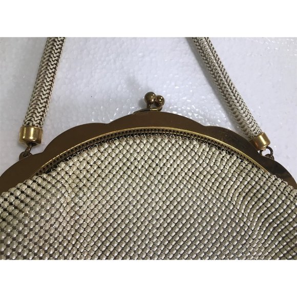 Vintage Whiting & Davis Mesh Purse kiss lock handbag USA White Cream - Picture 3 of 7